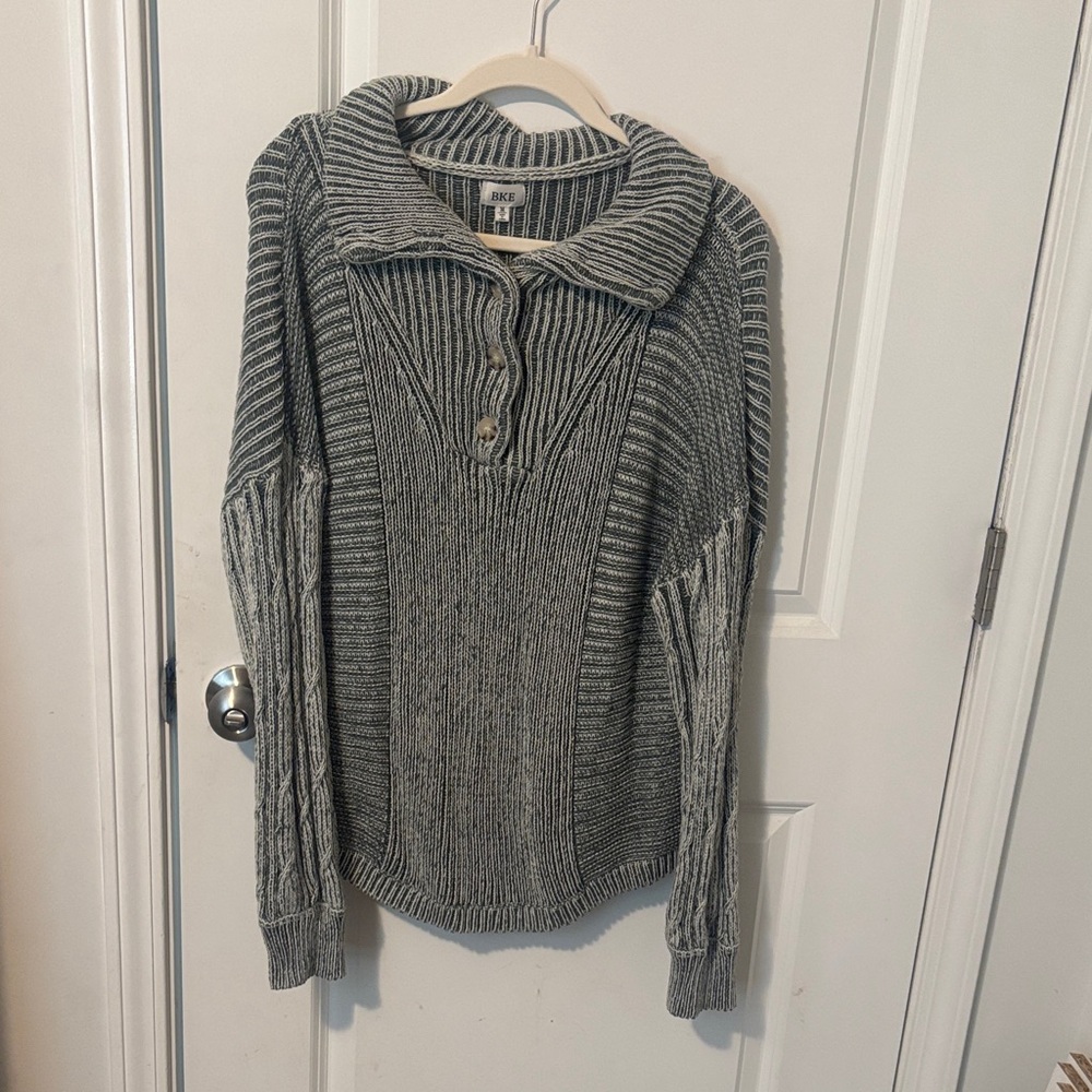 BKE Charcoal Ribbed Cowl Neck Sweater